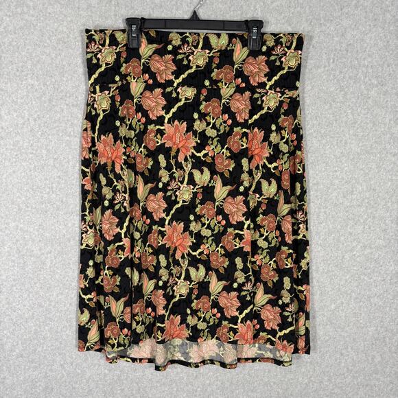 LuLaRoe Skirt 3XL 3X Black Green Pink‎ Floral Midi Azure Flowy Loose Witchy Knee - Picture 1 of 9